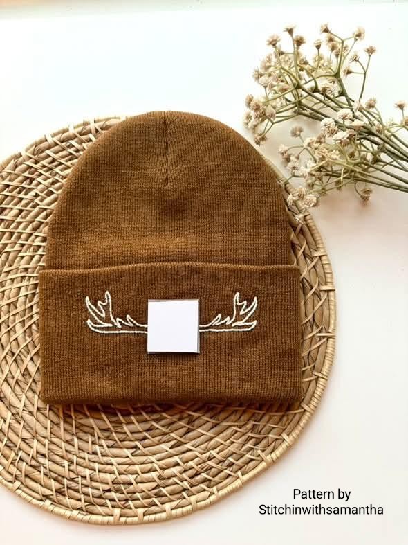 Brown camo patch antler beanie