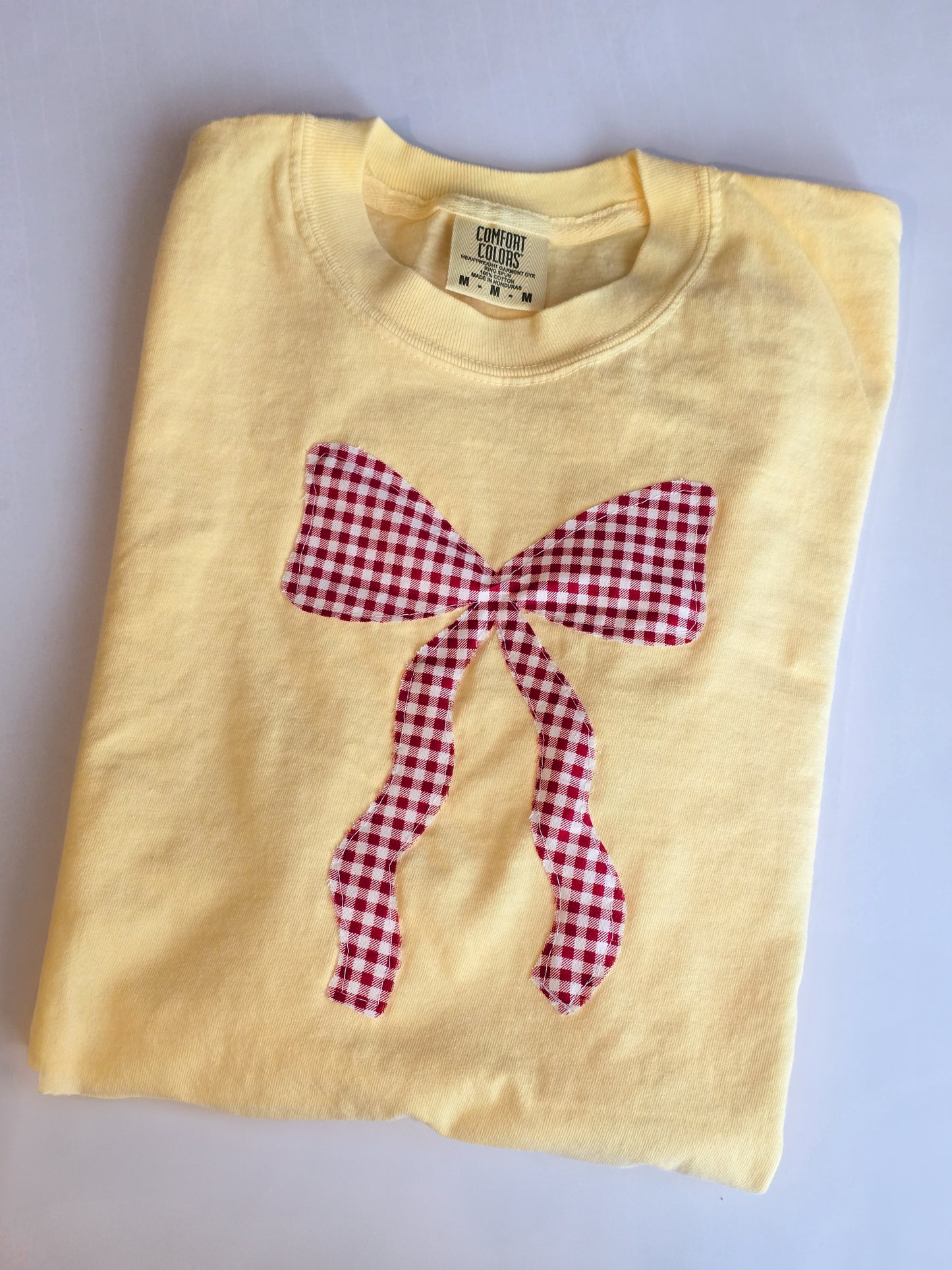 Red gingham bow tee