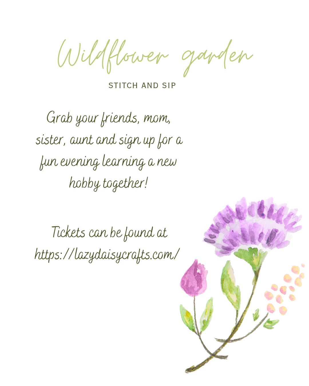 Wildflower garden stitch and sip embroidery class