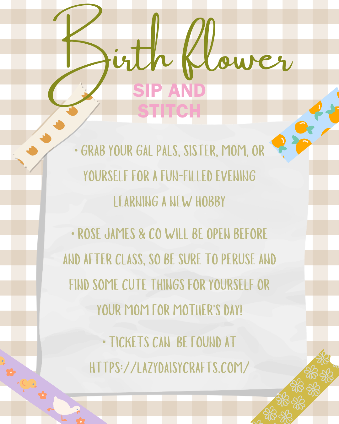 Birth flower sip and stitch
