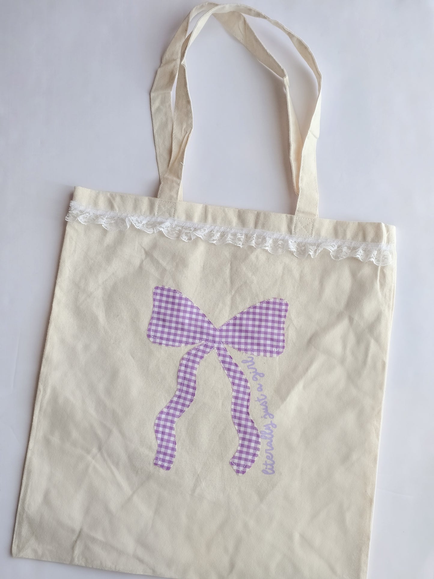 Purple gingham bow canvas bag
