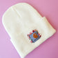 White embroidered beanie