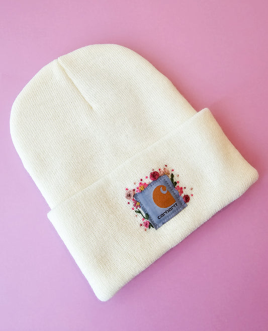 White embroidered beanie