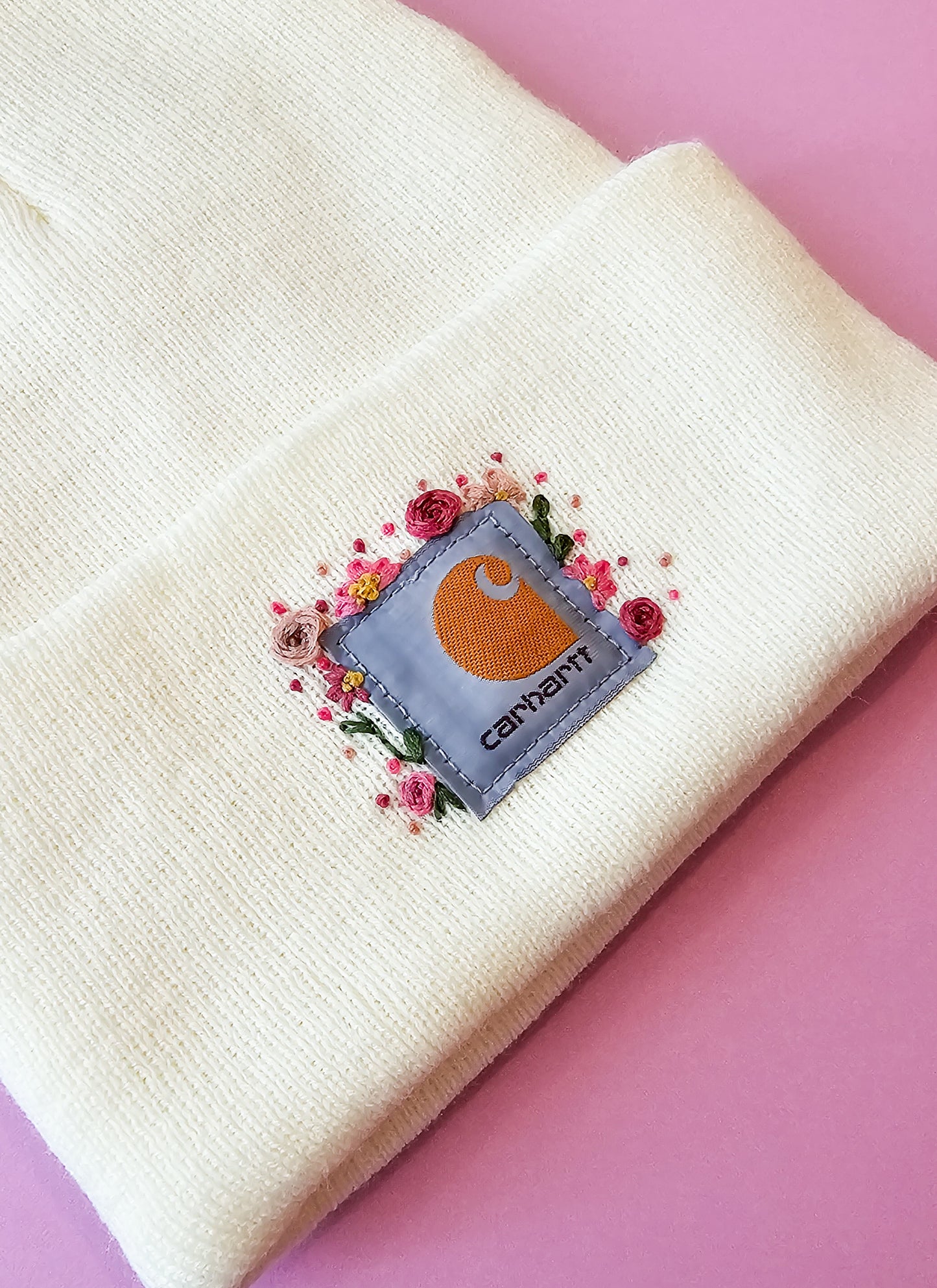 White embroidered beanie