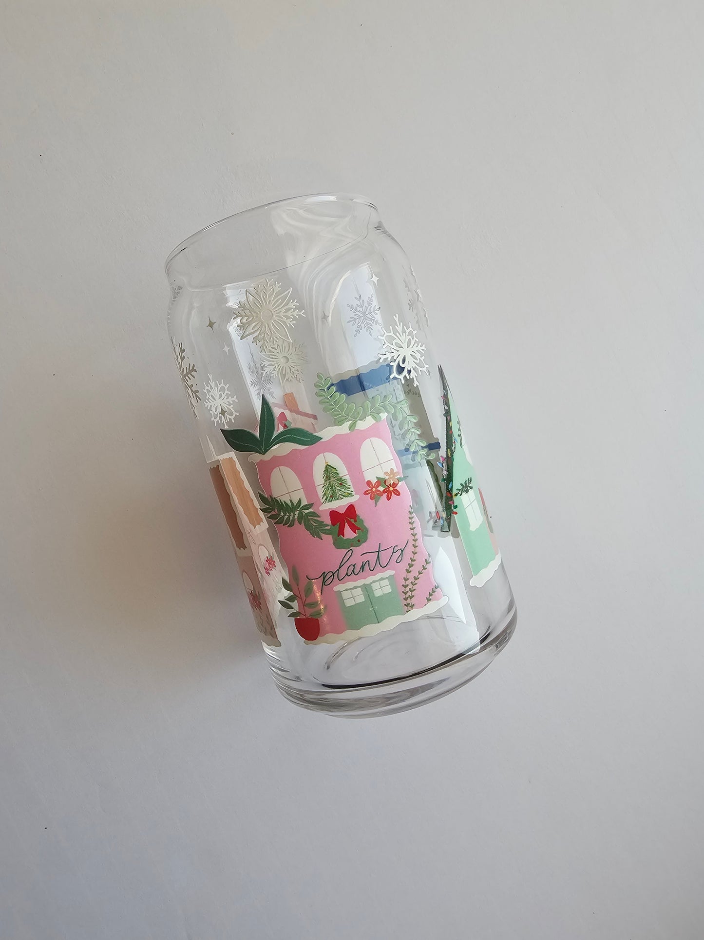 Holiday village glass cup