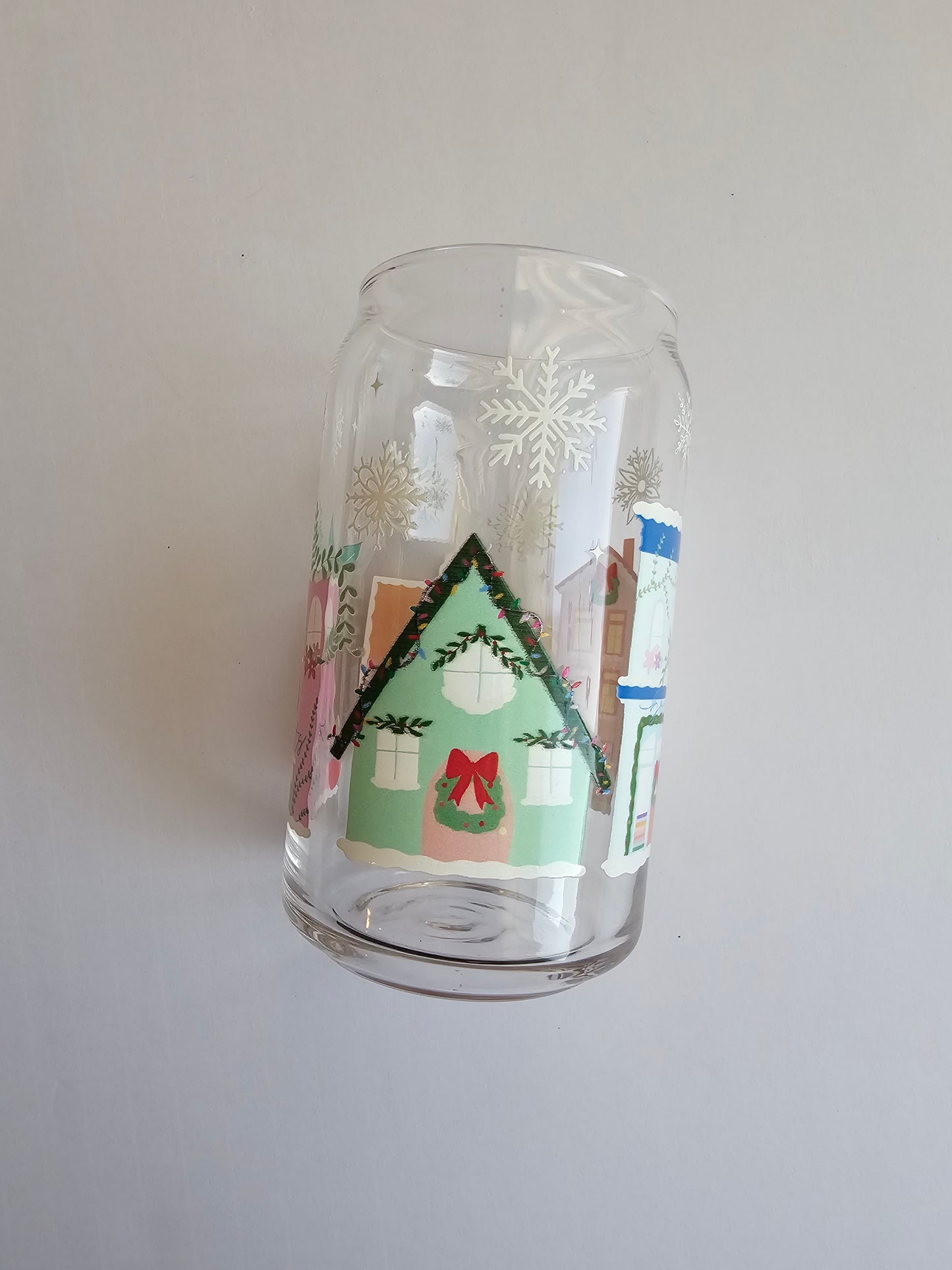 Holiday village glass cup