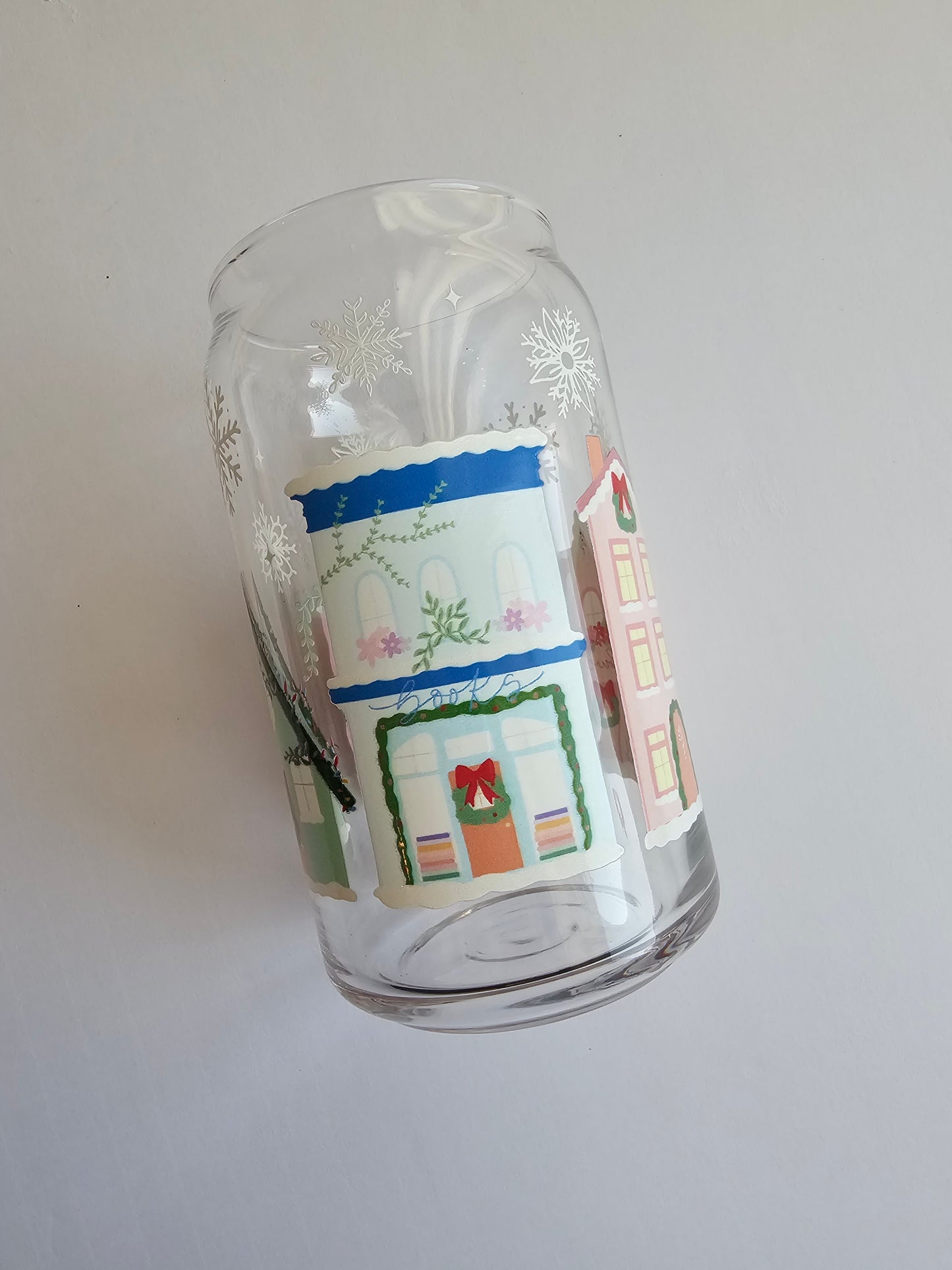 Holiday village glass cup