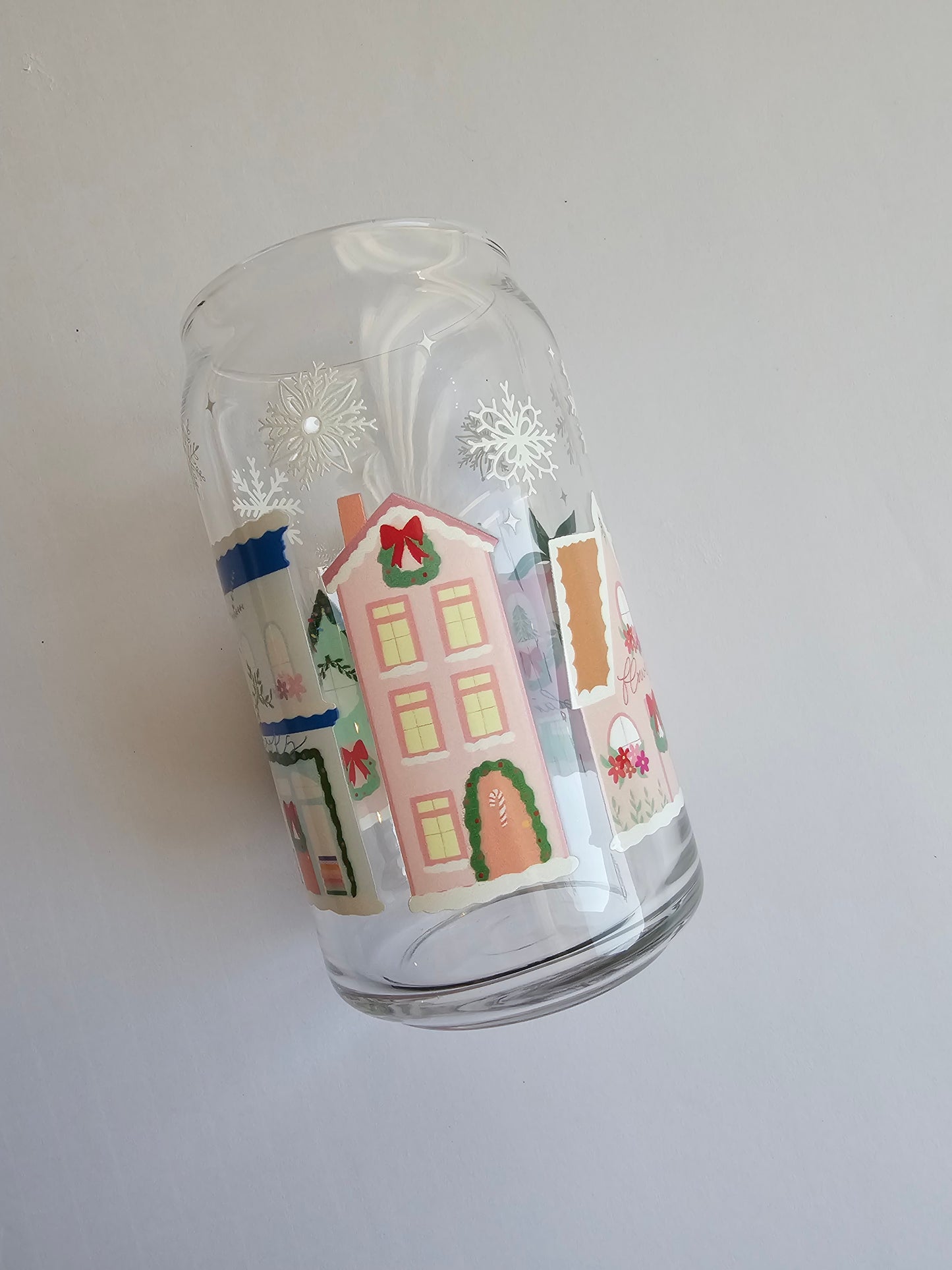 Holiday village glass cup