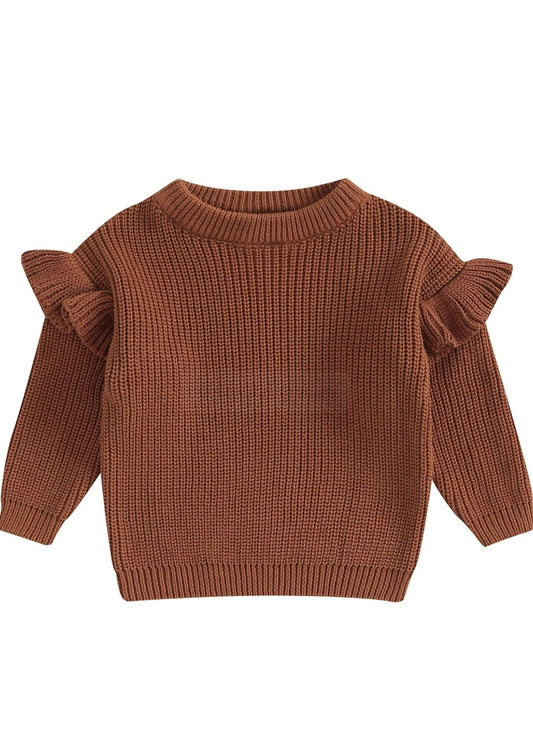 Name sweater- chocolate ruffle sleeve