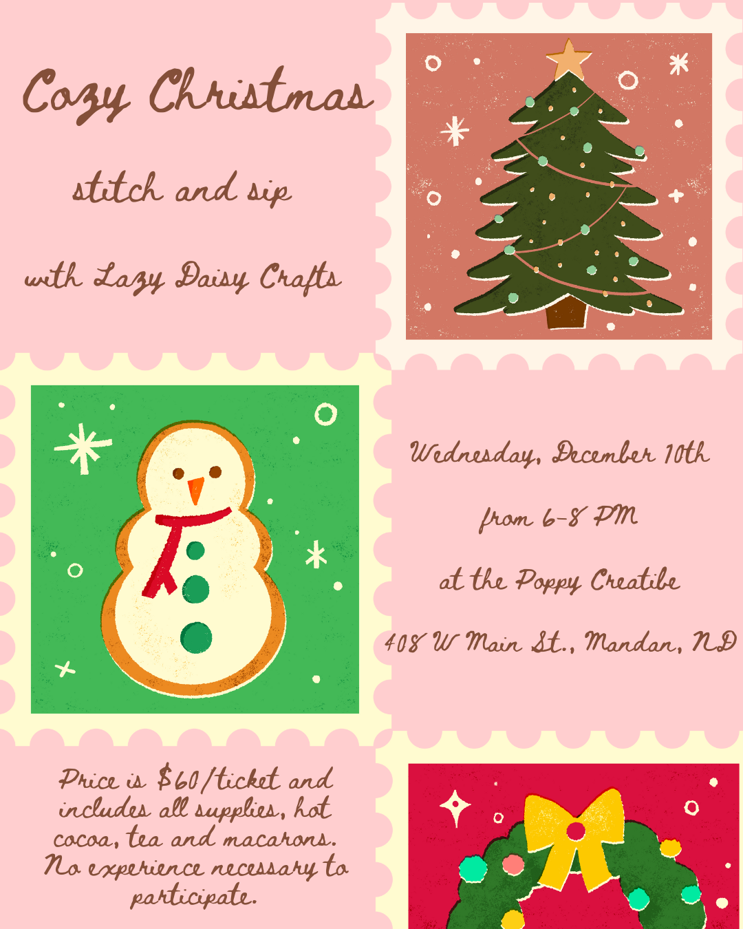 Cozy Christmas stitch and sip embroidery class