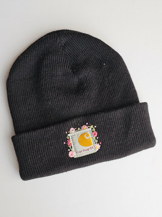 Black embroidered beanie